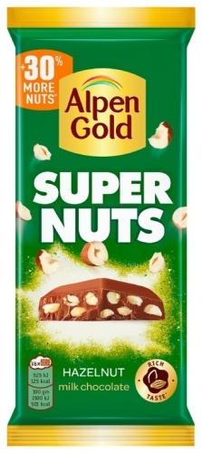Alpen Gold Super Nuts шоколадная плитка молочный 120 г