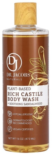 Dr. Jacobs Naturals Насыщенный гель для душа из кастильского дерева на растительной основе, успокаивающее сандаловое дерево, 473 мл гель 473 мл