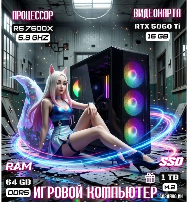 REALTECH R5 7600X / RTX 5060 Ti 16 Гб / 64 Гб / SSD 1000 Гб / Win 11
