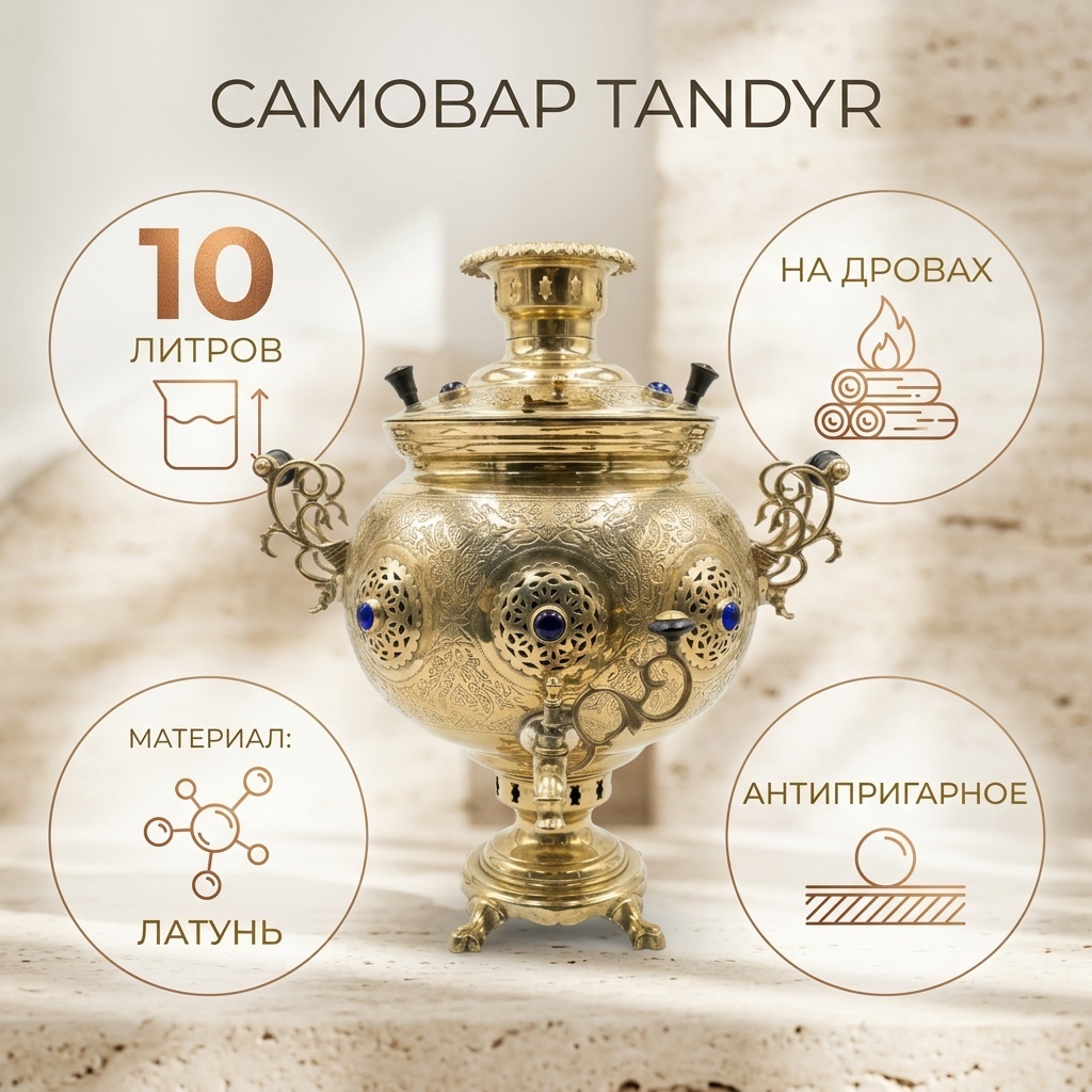 Самовар Tandyr_546213022 10 л, латунь