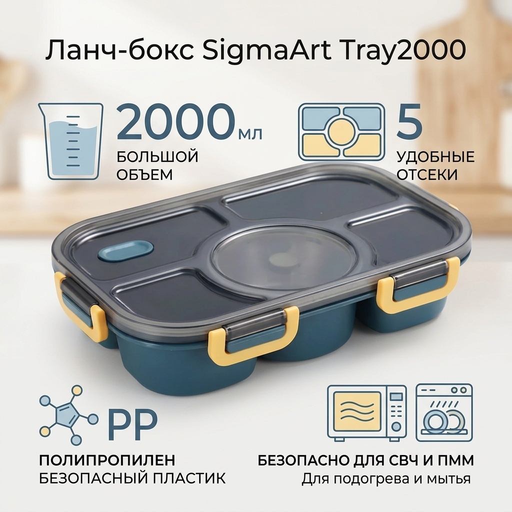 СигмаАрт ланч-бокс Tray2000 1 шт, полипропилен