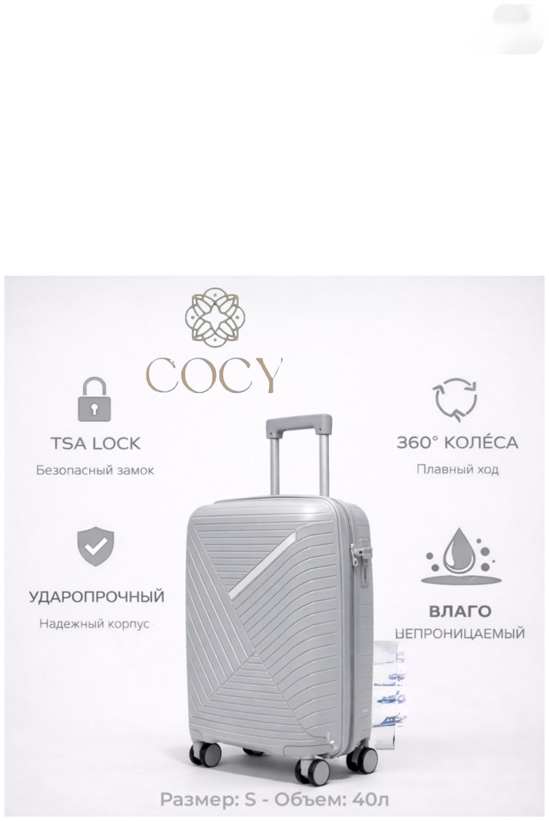 Чемодан COCY BS-железная вставка полипропилен 40 л серый