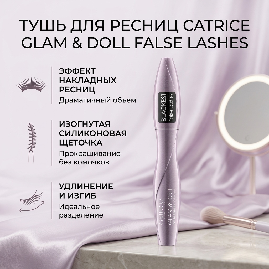 Тушь для ресниц Catrice Glam and Doll False Lashes удлиняющая, подкручивающая черный