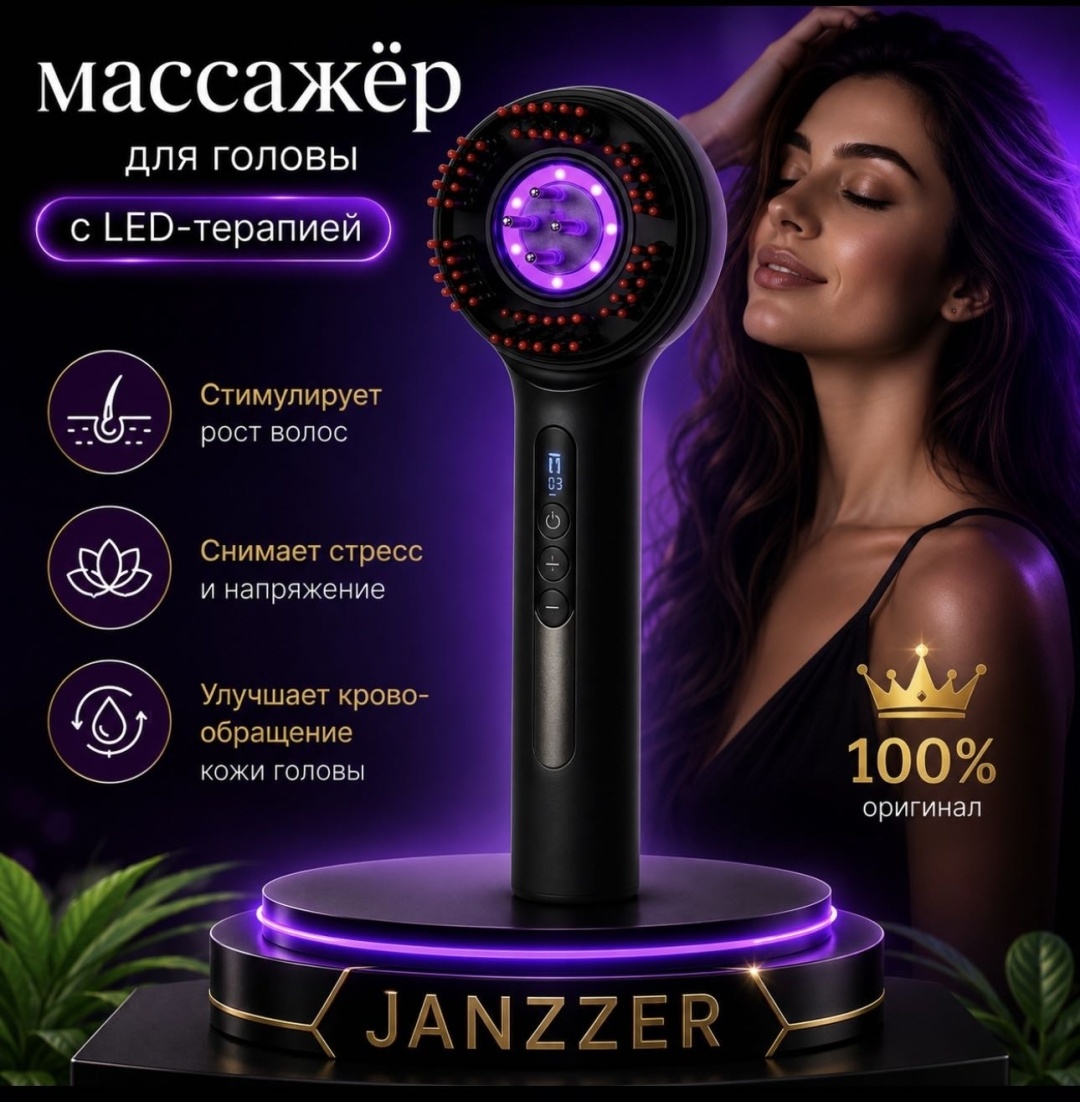 JANZZER лазерная расческа, массажер для стимуляции роста волос, светотерапия
