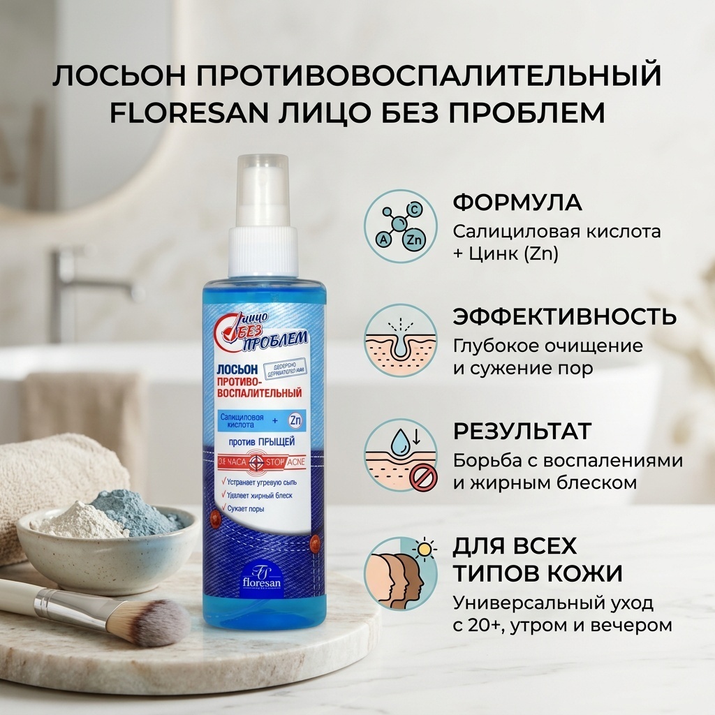 Floresan лосьон противовоспалительный Ф-63 Лицо без проблем 200 мл