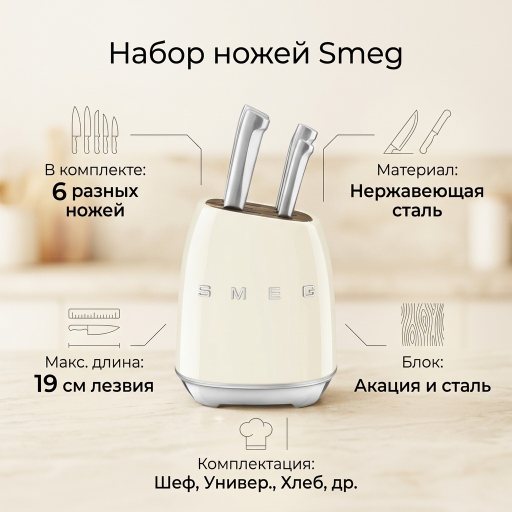 Набор ножей Smeg 501501, лезвие: нержавеющая сталь 6 шт