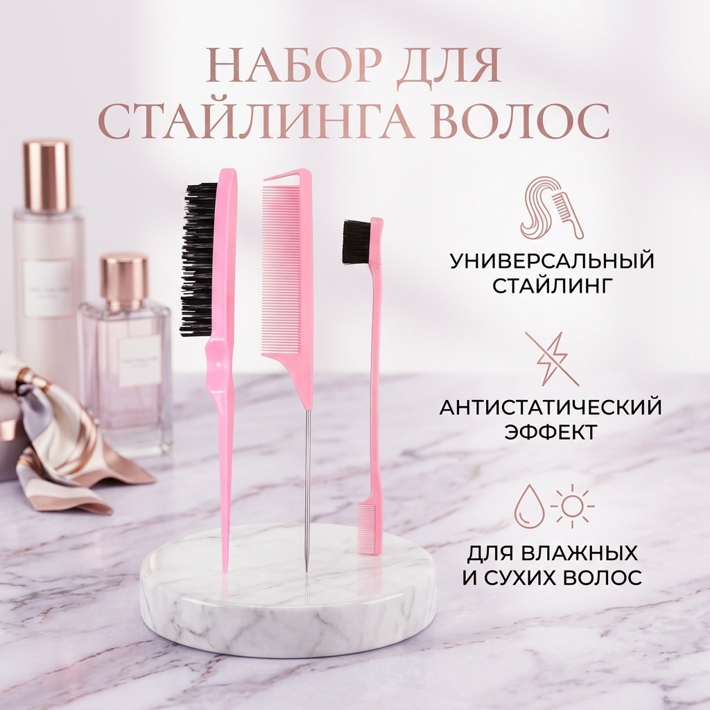 Гребень, щетка-массажер, скелетная расческа 22.3см, 21.5см, 17.5см