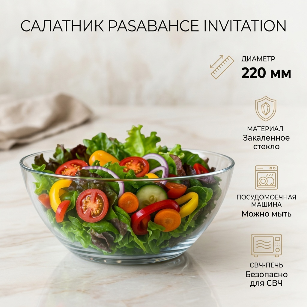 Салатник Pasabahce INVITATION 22х22 см, закаленное стекло, 1 шт