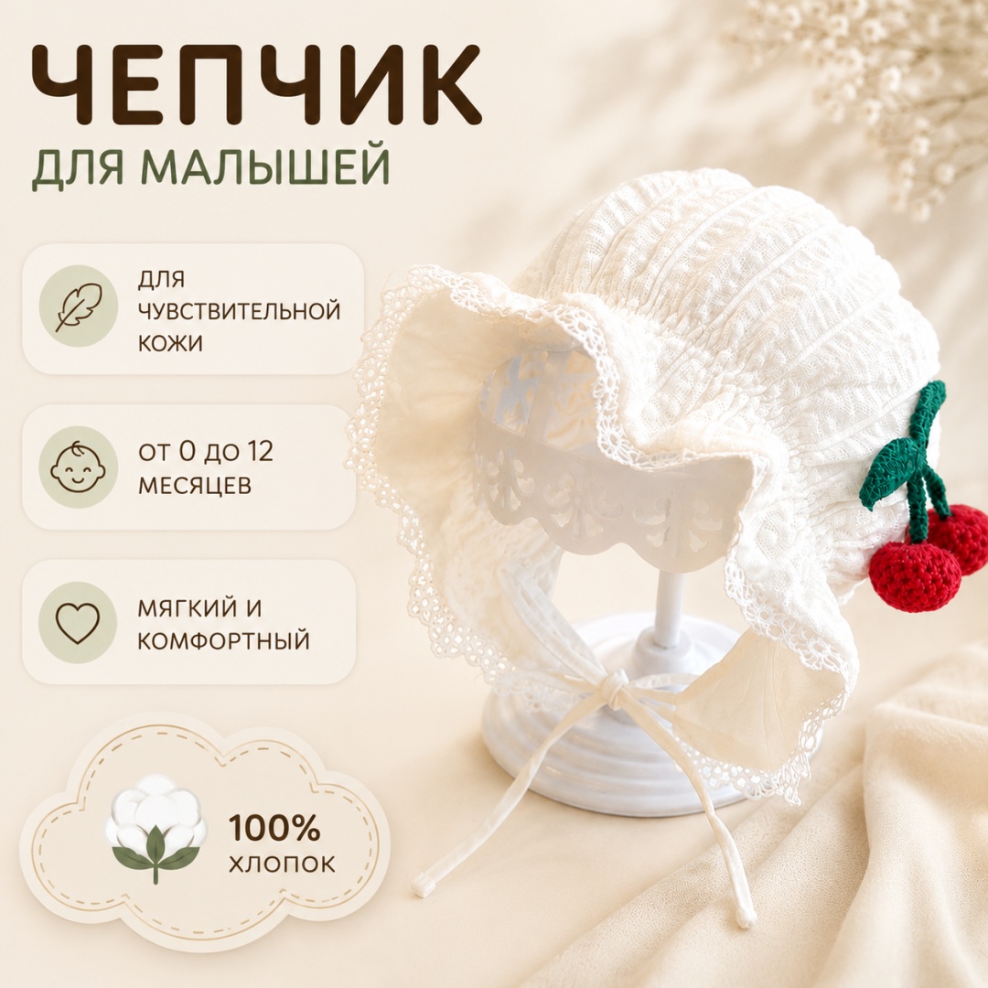 Чепчик NWAVE Вишня970 белый универсальный
