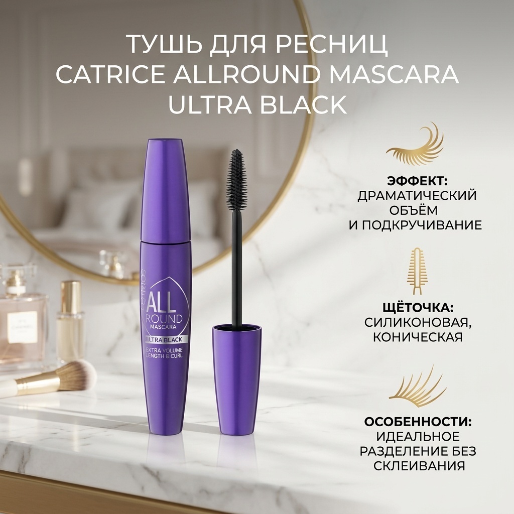 Тушь для ресниц Catrice Allround Mascara Ultra Black для объема, подкручивающая черный
