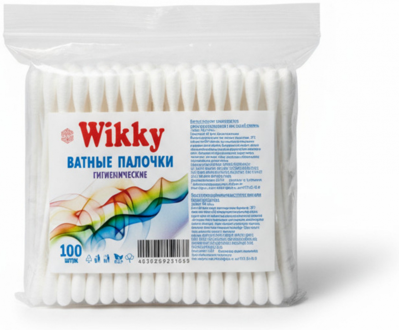 Wikky ватные палочки в полиэтилене 4630209230111/ 14630209230118 100 шт