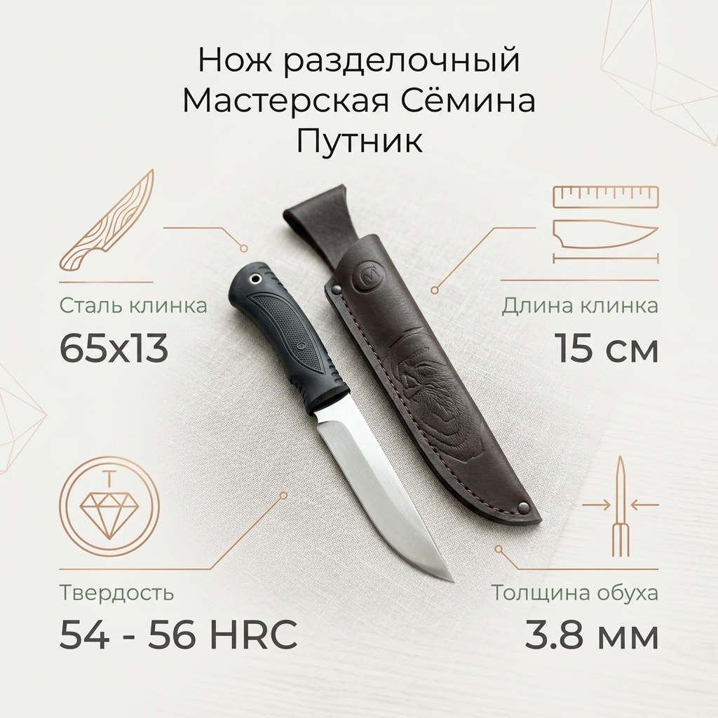 Нож разделочный Мастерская Сёмина, лезвие: сталь 1 шт