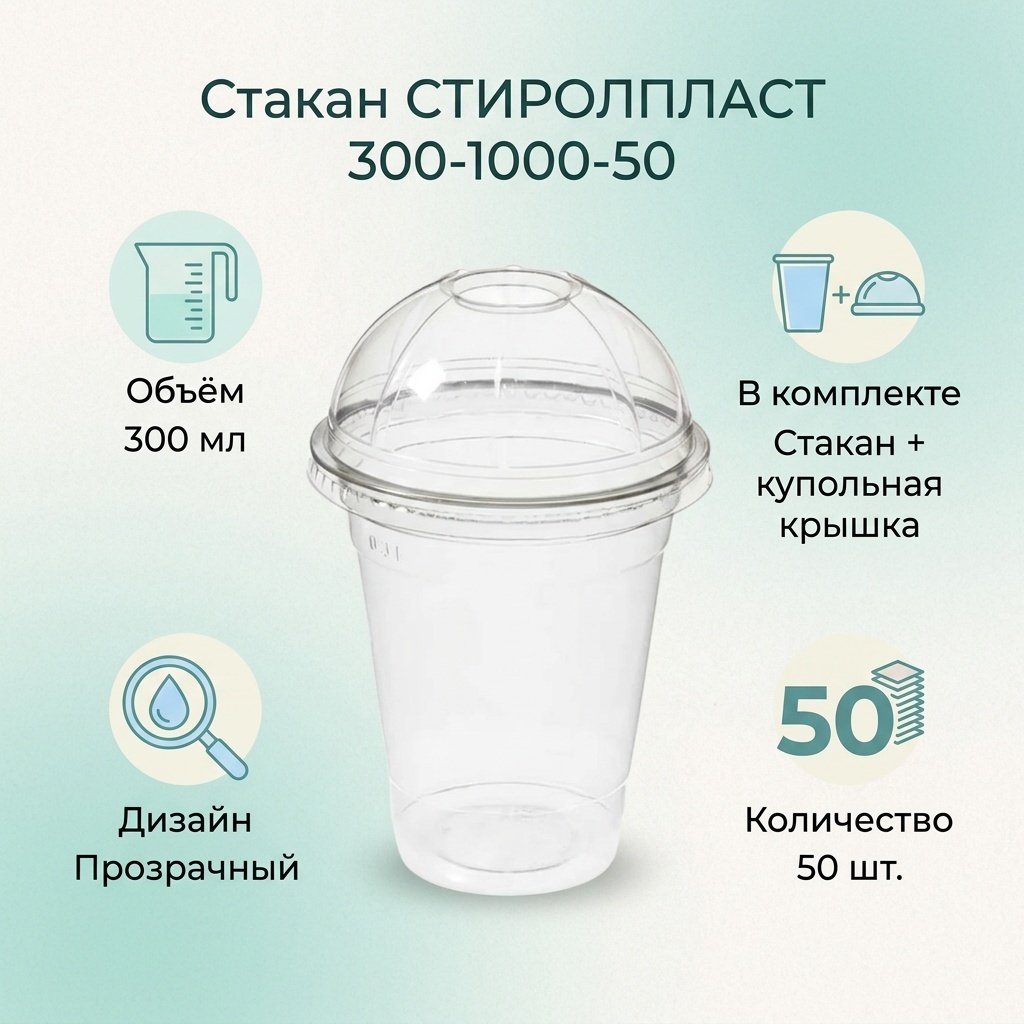 СТИРОЛПЛАСТ стакан 300-1000-50 прозрачный 50 шт