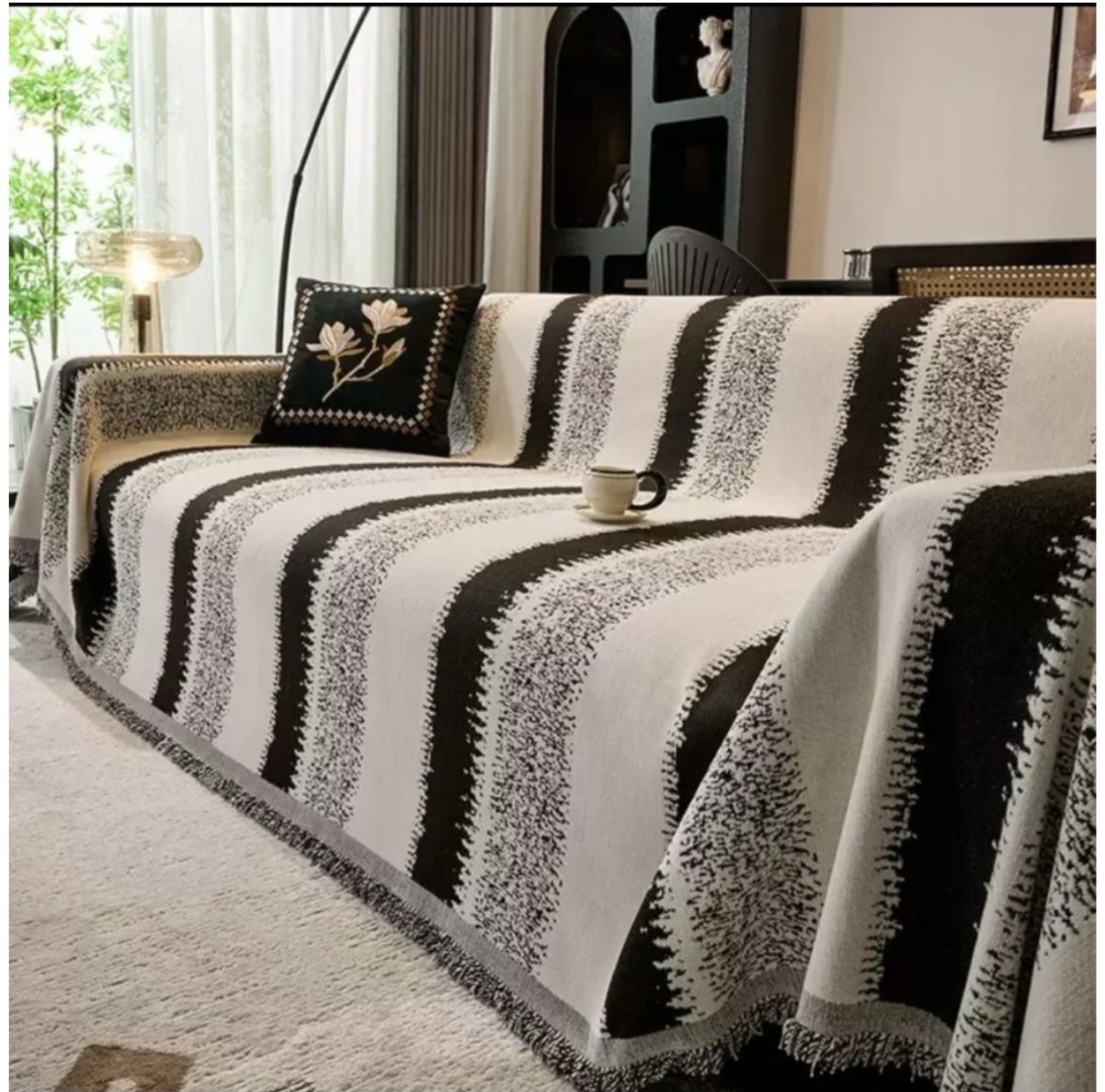 Накидка для дивана, для кресла, для кушетки 30252456_П-180 белый, черный 180х180
