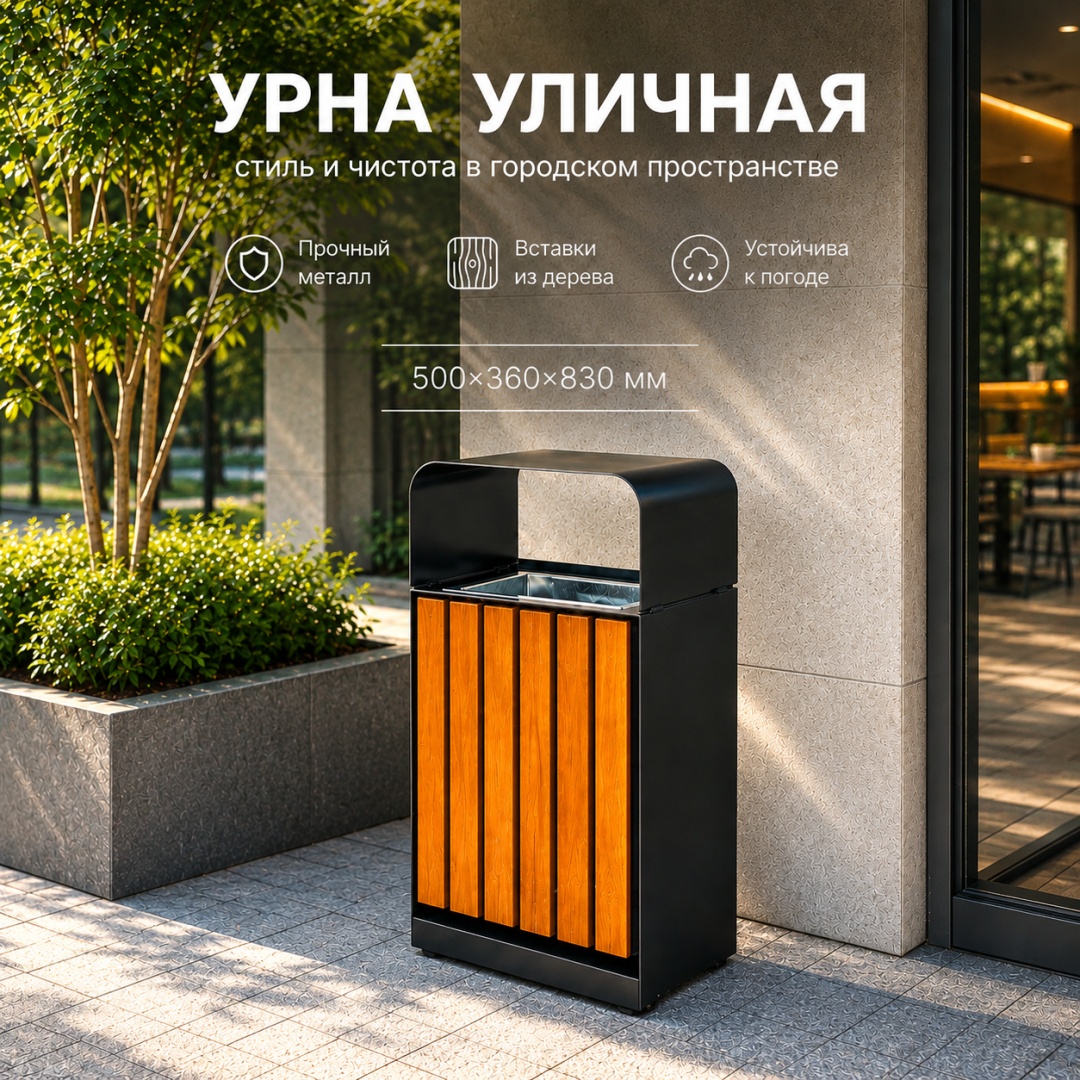 Урна SHEGEN 50 л 50x36x83 см, металл, дерево