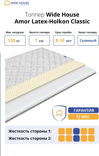Топпер WIDE HOUSE Amor Latex-Holkon Classic, 70x200x7 см