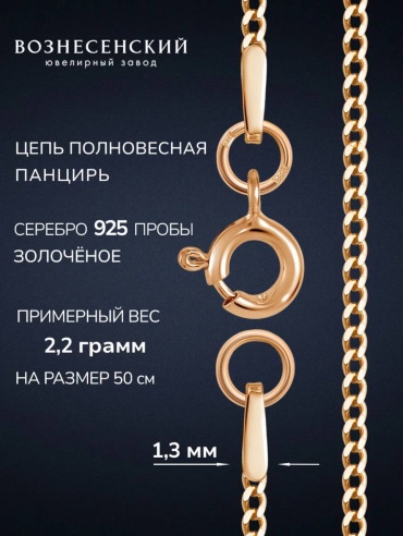 ВОЗНЕСЕНСКИЙ ЮЗ ДПГз-40 длина 40 см, вес 3.2 г серебро, плетение двойное панцирное