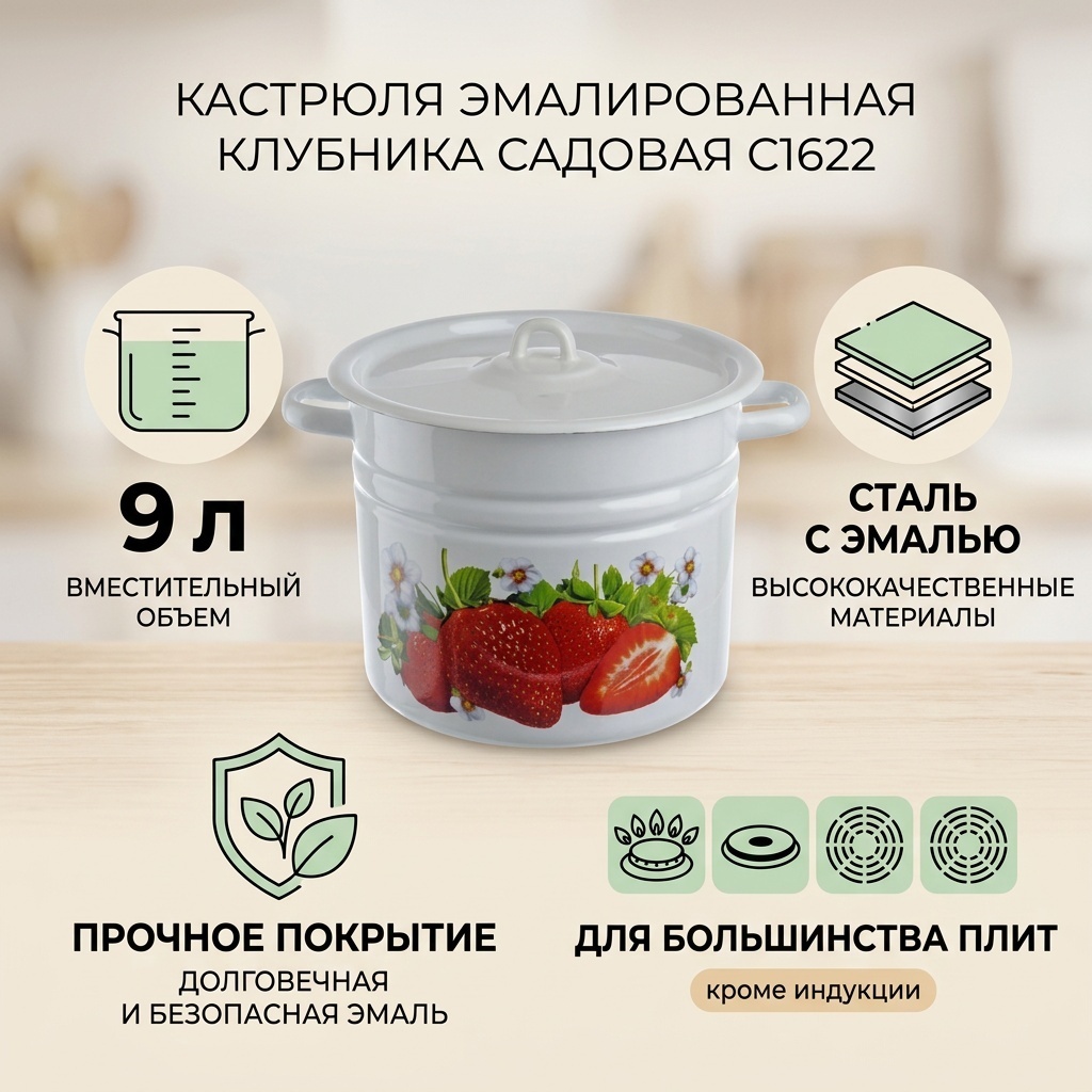 Кастрюля 9 л, Эмаль С1622 сталь