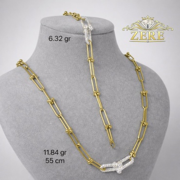 ZERE Набор цепочка и браслет из золота 585 вес 18.1 г золото, фианит