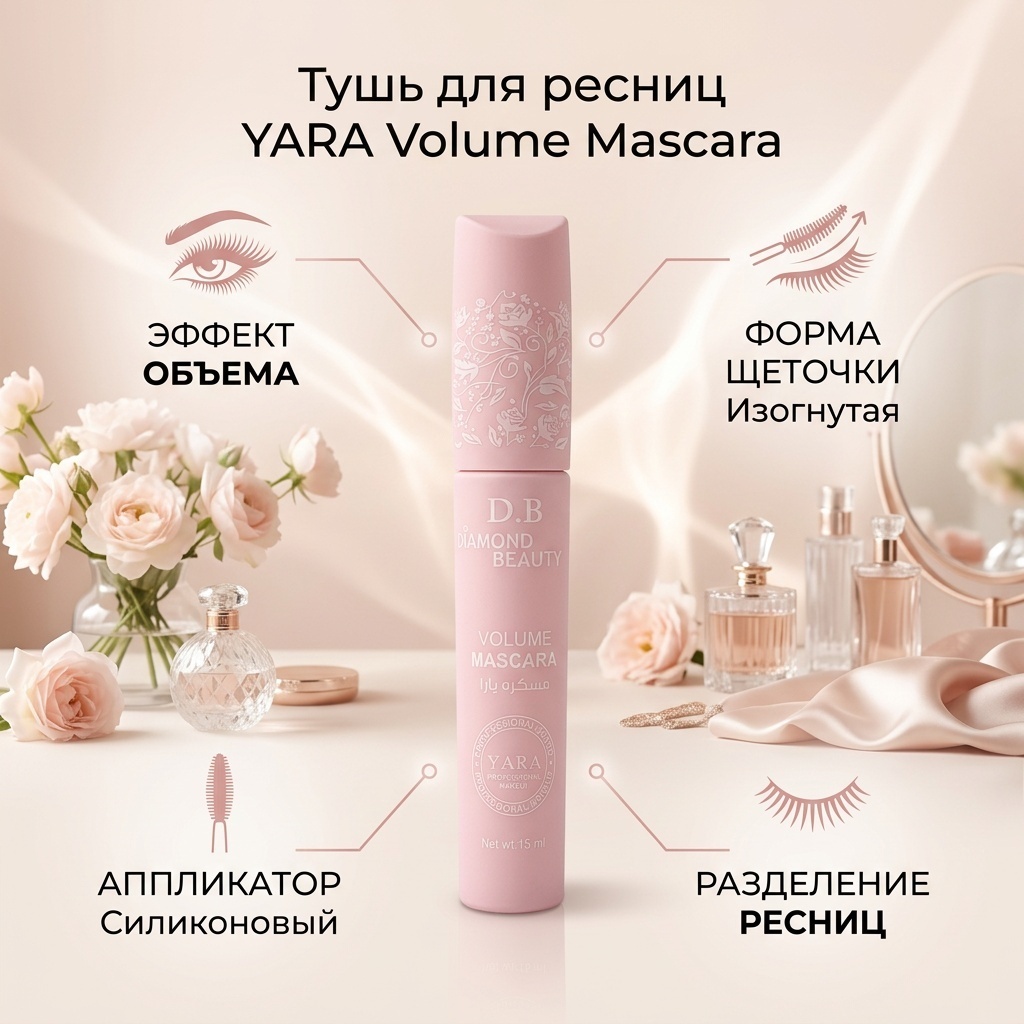 Тушь для ресниц Тушь для ресниц YARA для объема, удлиняющая, подкручивающая черный