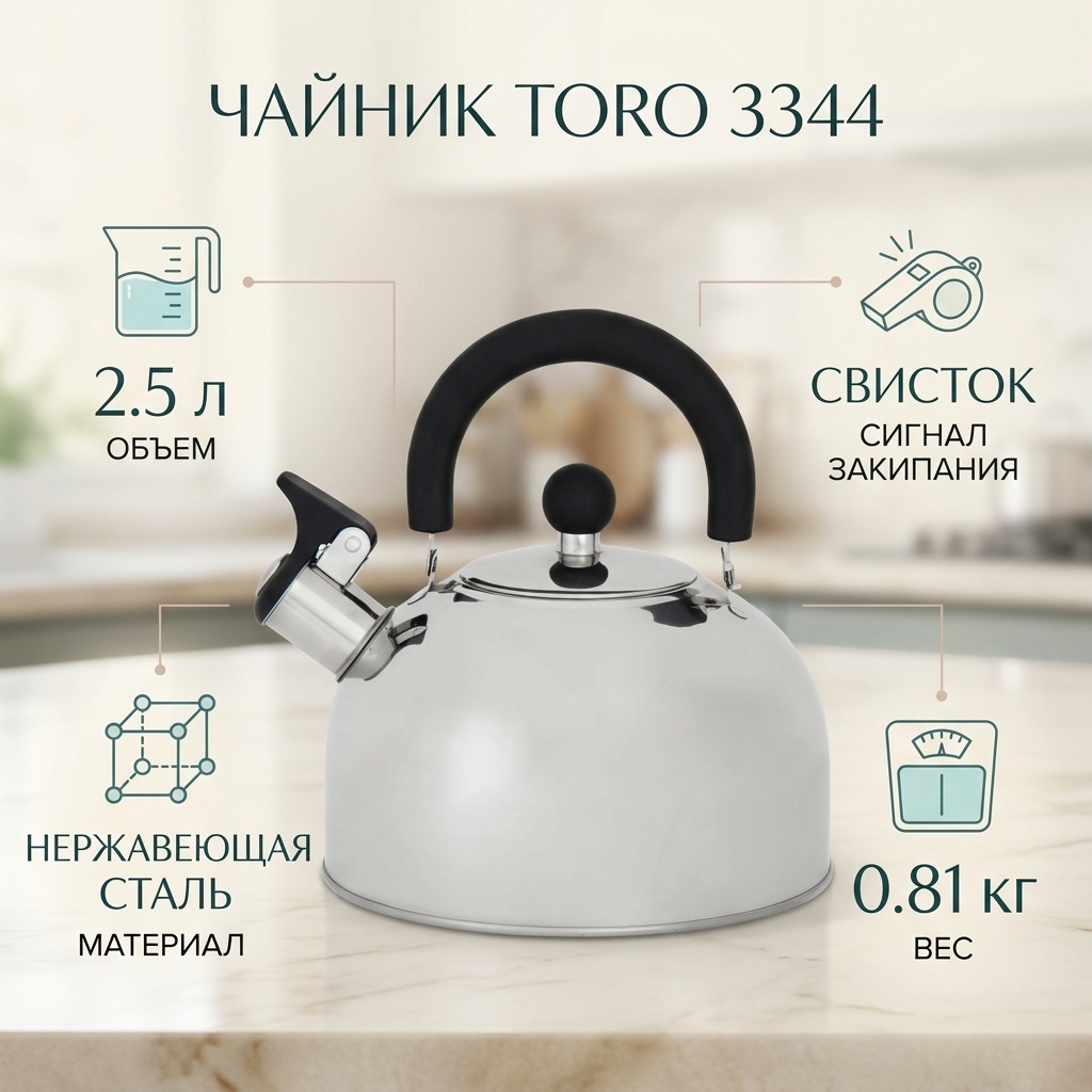 Toro чайник 3344 2.5 л, нержавеющая сталь