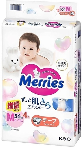 Подгузники Merries M, 60 шт