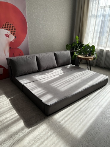 Бескаркасный диван KIRALMA Dream, 200х90 см, обивка велюр, серый