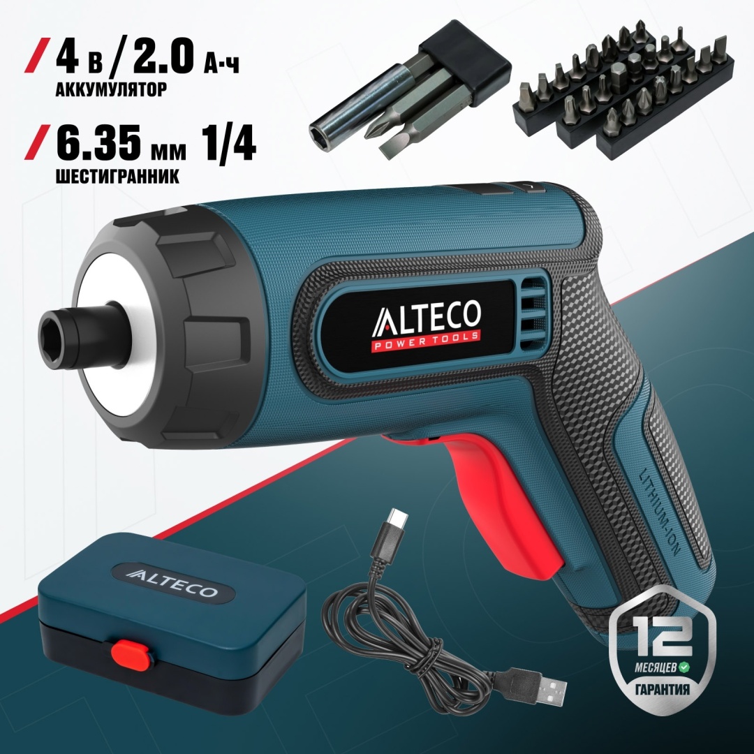 Аккумуляторная отвертка ALTECO CSD 4V 67506, 4 В