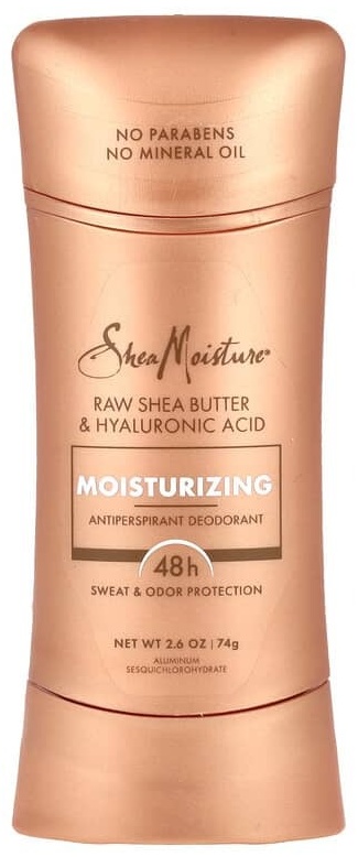 SheaMoisture Дезодорант-антиперспирант, увлажняющий, необработанное масло ши и гиалуроновая кислота, 74 г (2,6 унции) дезодорант для женщин 74 г