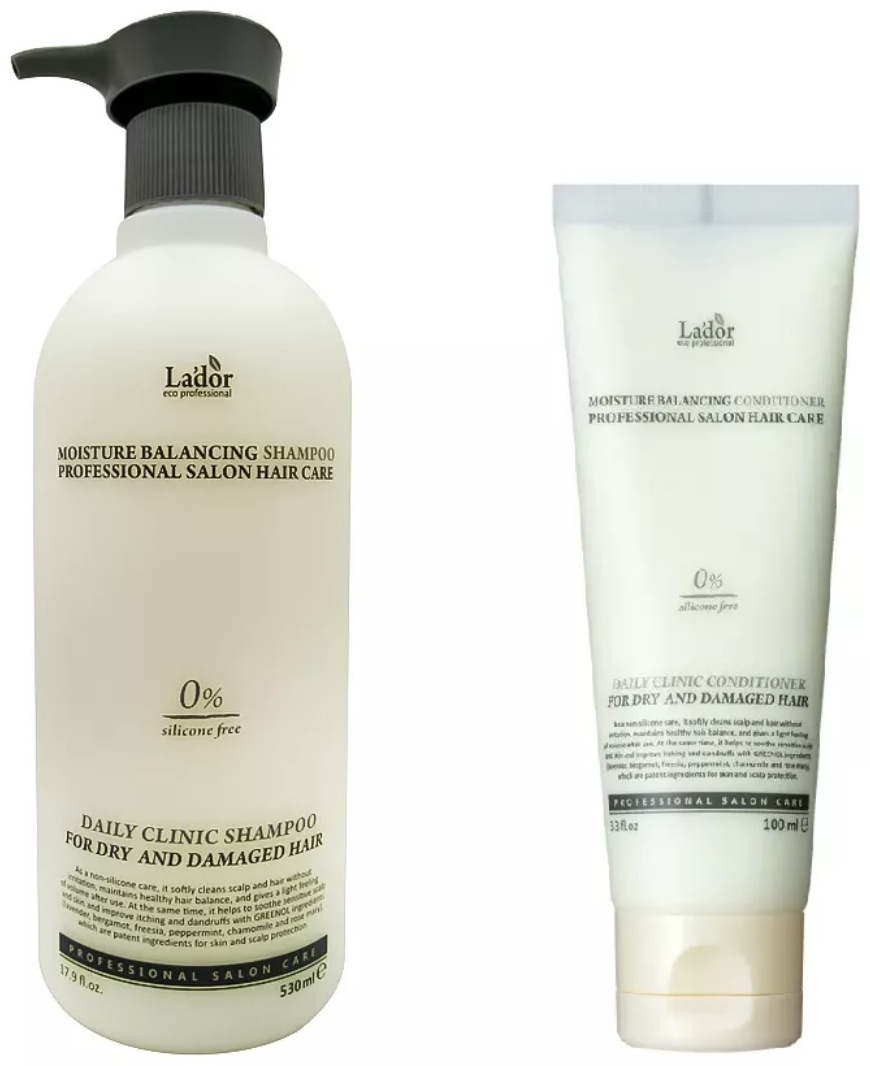 Lador Moisture Balancing Shampoo 530мл и кондиционер Moisture Balancing Conditioner 100мл. набор по уходу за волосами унисекс