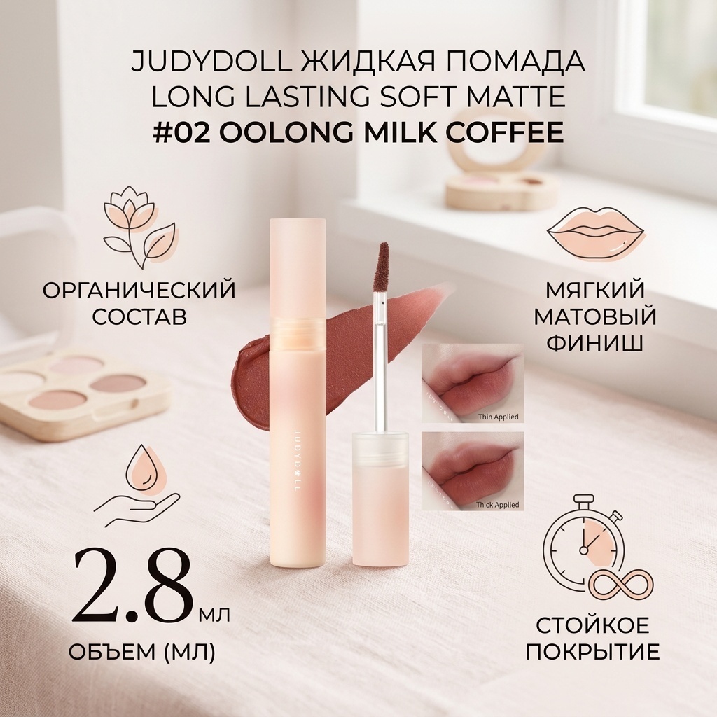 JUDYDOLL LONG LASTING SOFT MATTE LIP CREAM жидкая помада #02
