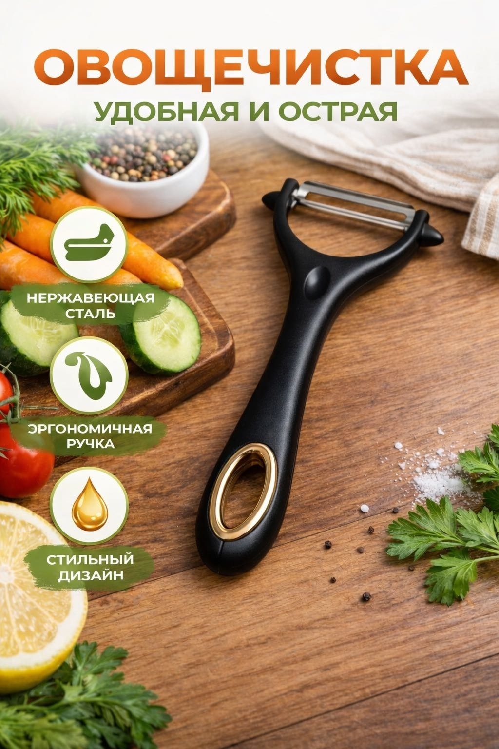 Нож для чистки AM MUN HOME, лезвие: нержавеющая сталь 1 шт