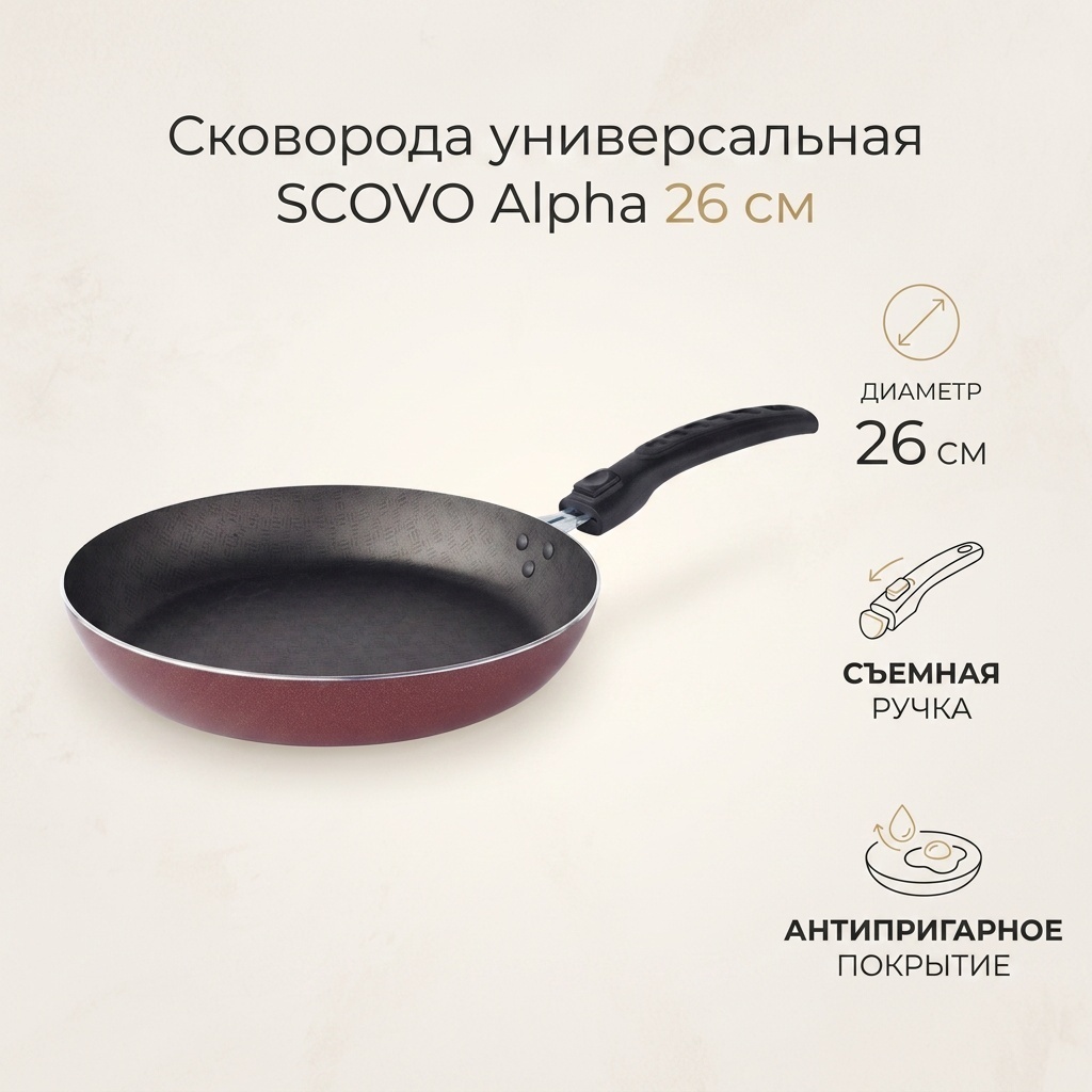 Сковорода SCOVO Alpha 26 см с антипригарным покрытием, алюминий
