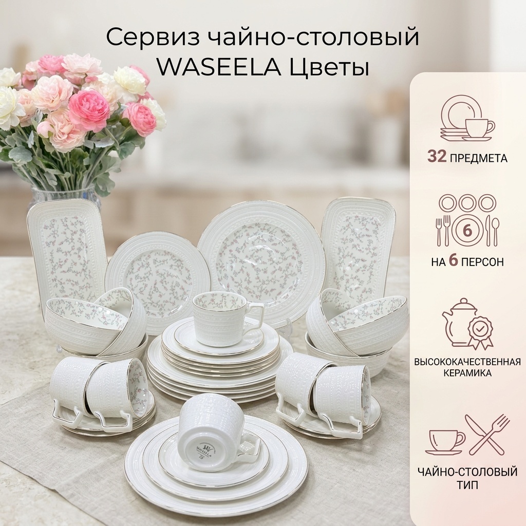 Сервиз на 6 персон WASEELA , предметов: 32, чайно-столовый, керамика
