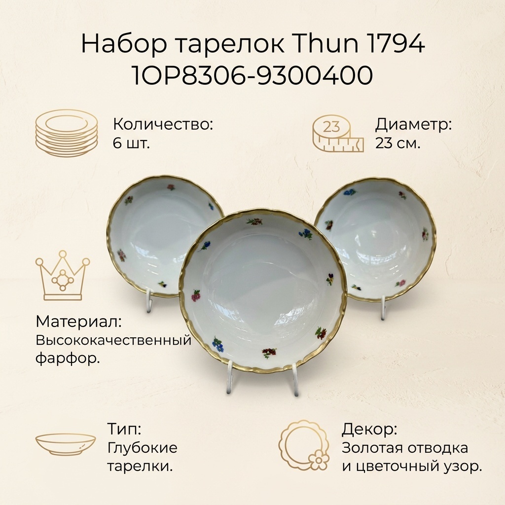 Набор тарелок Thun 1794 23 см, 6 шт, фарфор