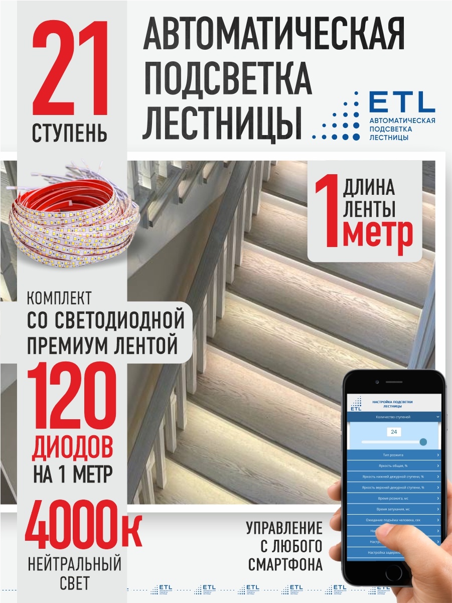 Светодиодная лента ETL дневной 21 м