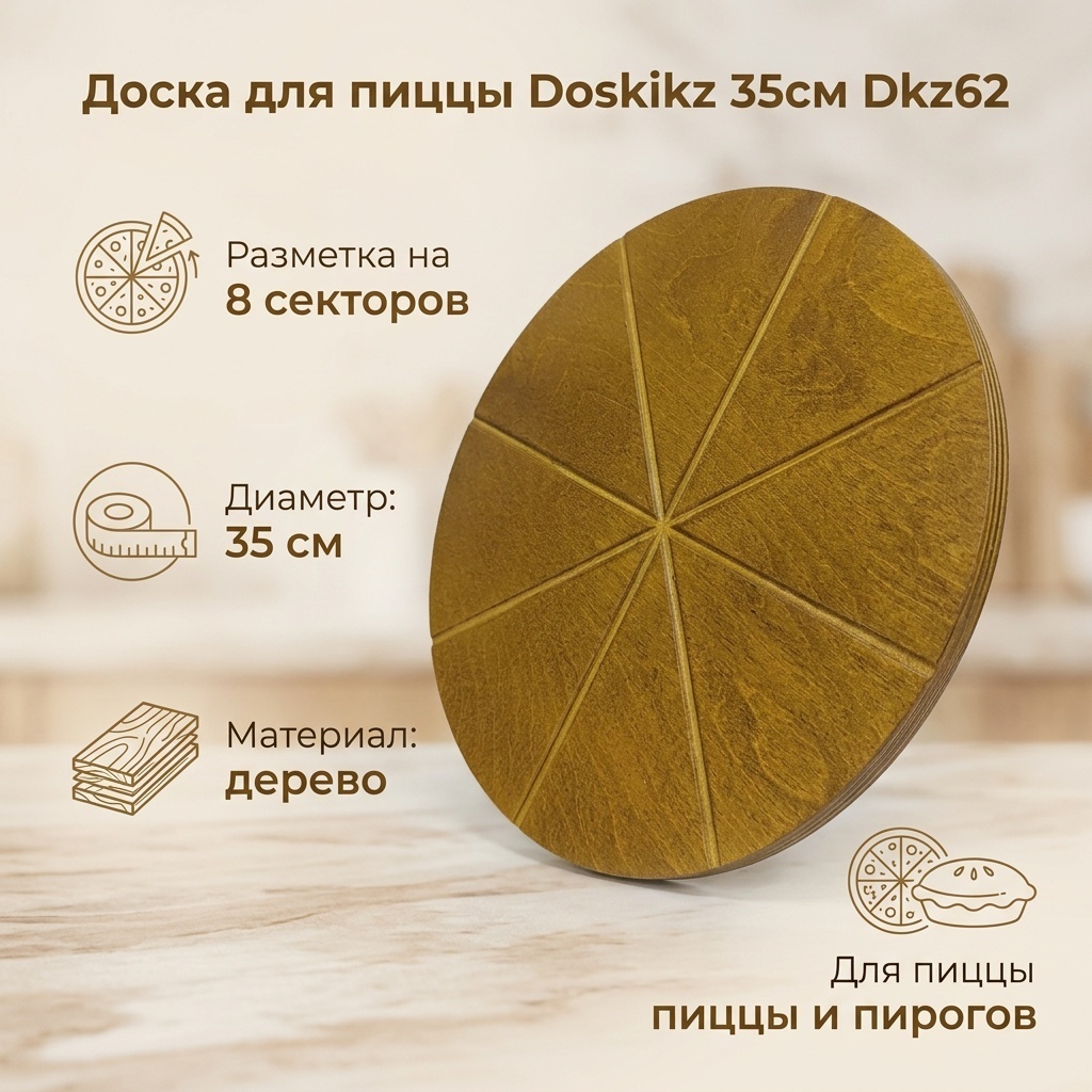 Doskikz разделочная доска для пиццы, пирога 35см Dkz62 1 шт, дерево
