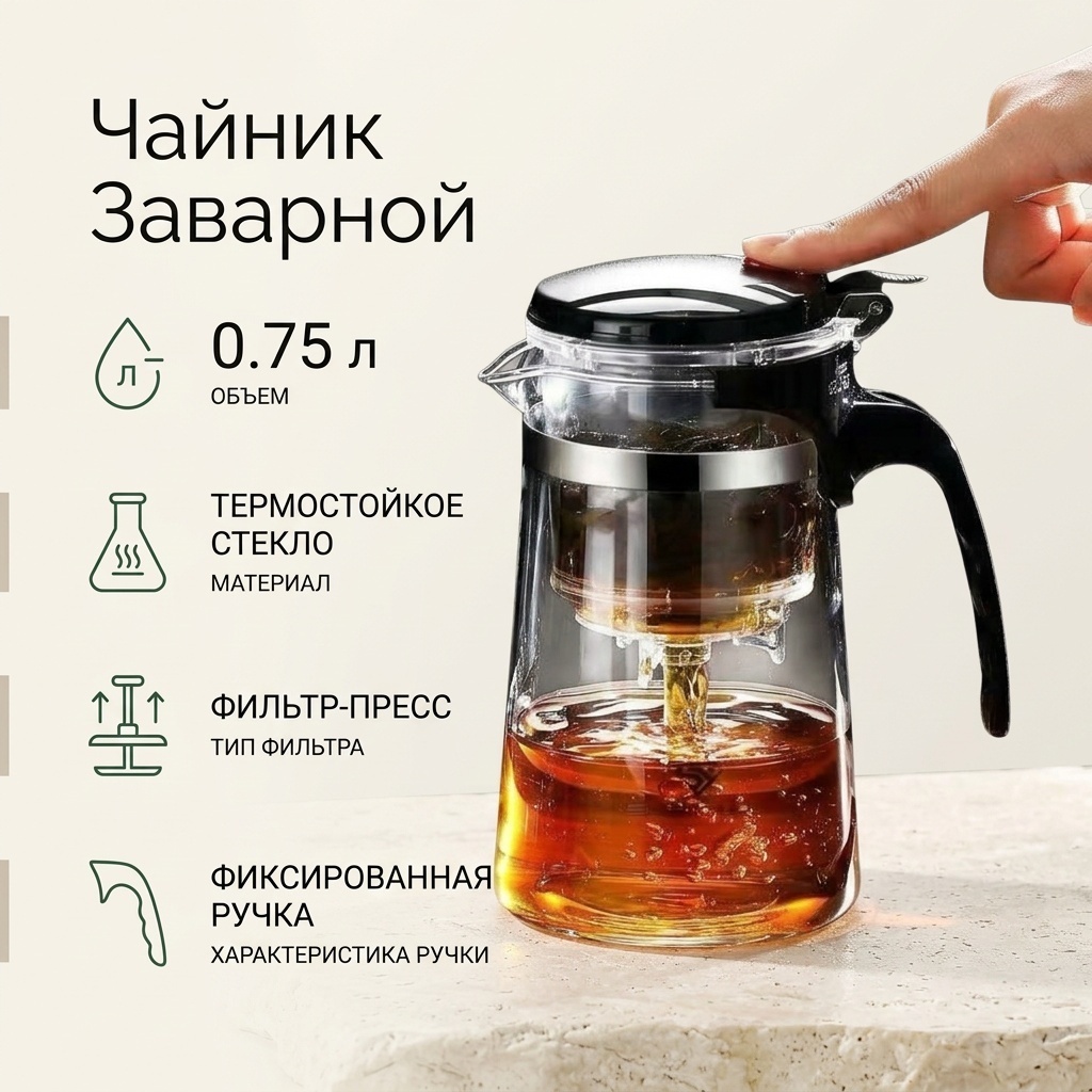 Чайник Заварной 0.75 л, стекло