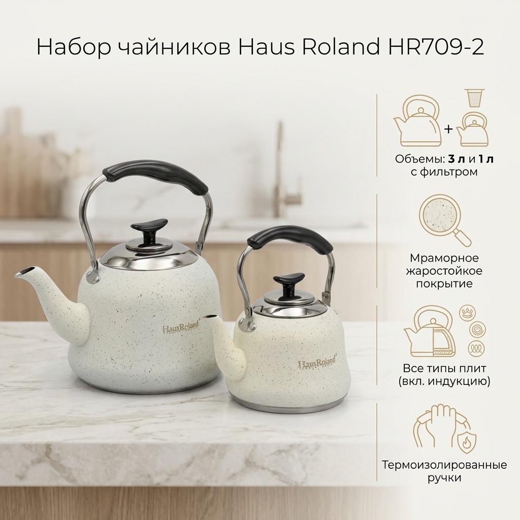 Haus Roland набор чайников HR709-2 3 л, нержавеющая сталь