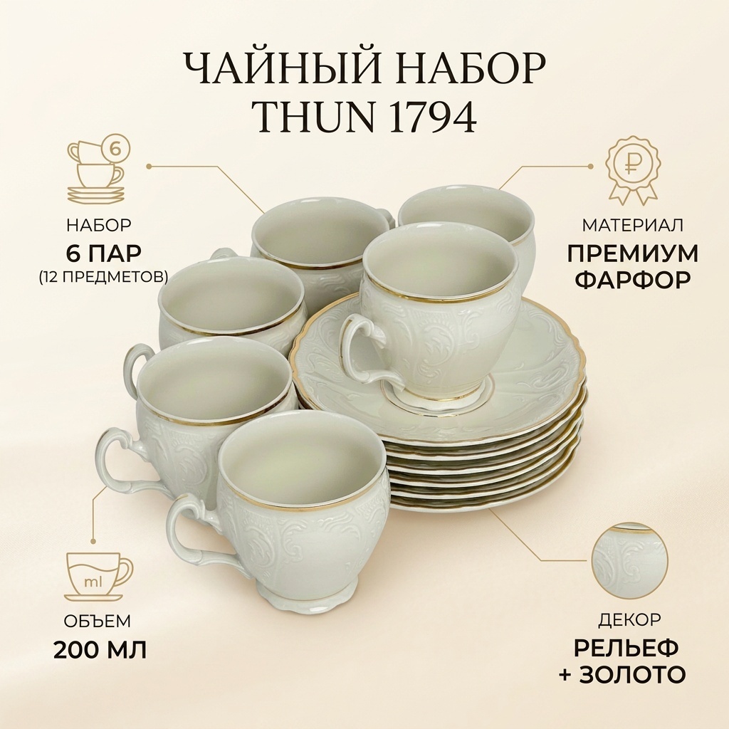 Чайная пара Thun 1794 , 200 мл, фарфор, 6 шт.