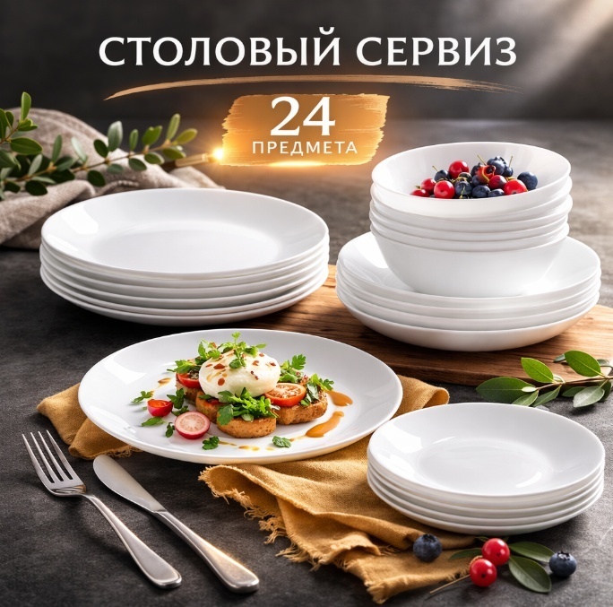 Набор тарелок Danny Home Basic 15 см, 19 см, 21.5 см, 26.5 см, 24 шт, стекло