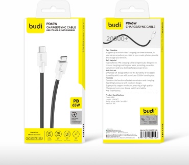 Кабель Budi USB TypeC (F), USB TypeC (M), 1.2 м, DC263TT12B белый
