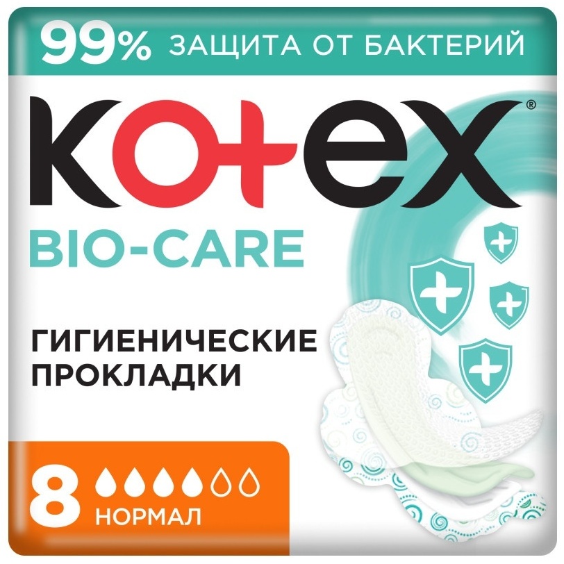 Kotex прокладки Bio-Care Normal контроль запаха 8 шт
