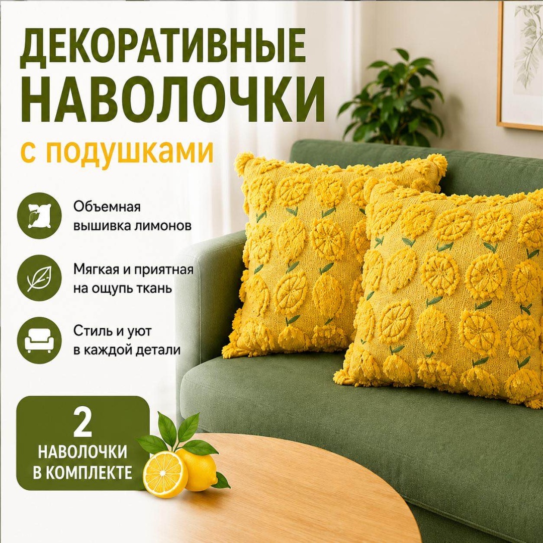 Подушка декоративная LeTiKon 45x45 см, Лимоны