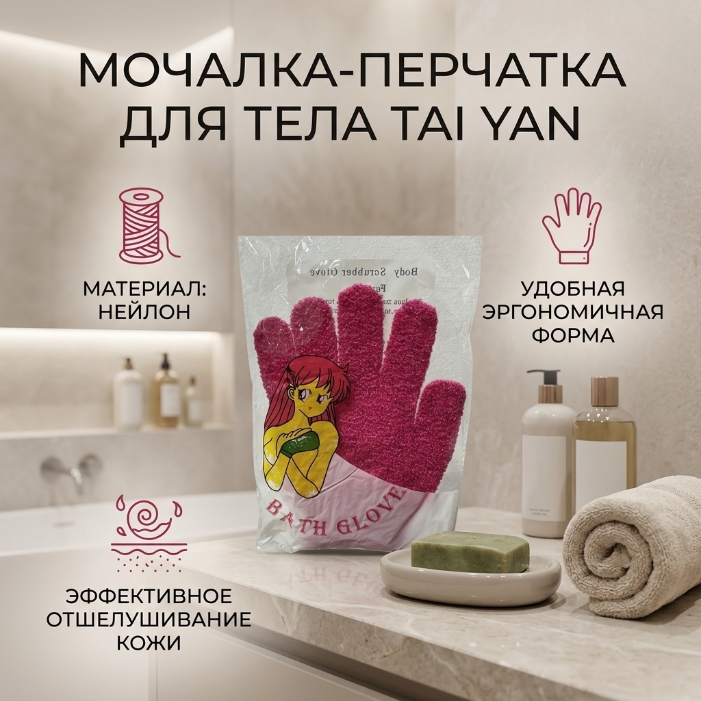 TAI YAN мочалка для тела, универсальное ярко-розовый 1 шт