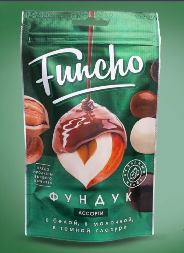 Funcho фундук ассорти в белой, в молочной и в темной кондитерской глазури 100 г