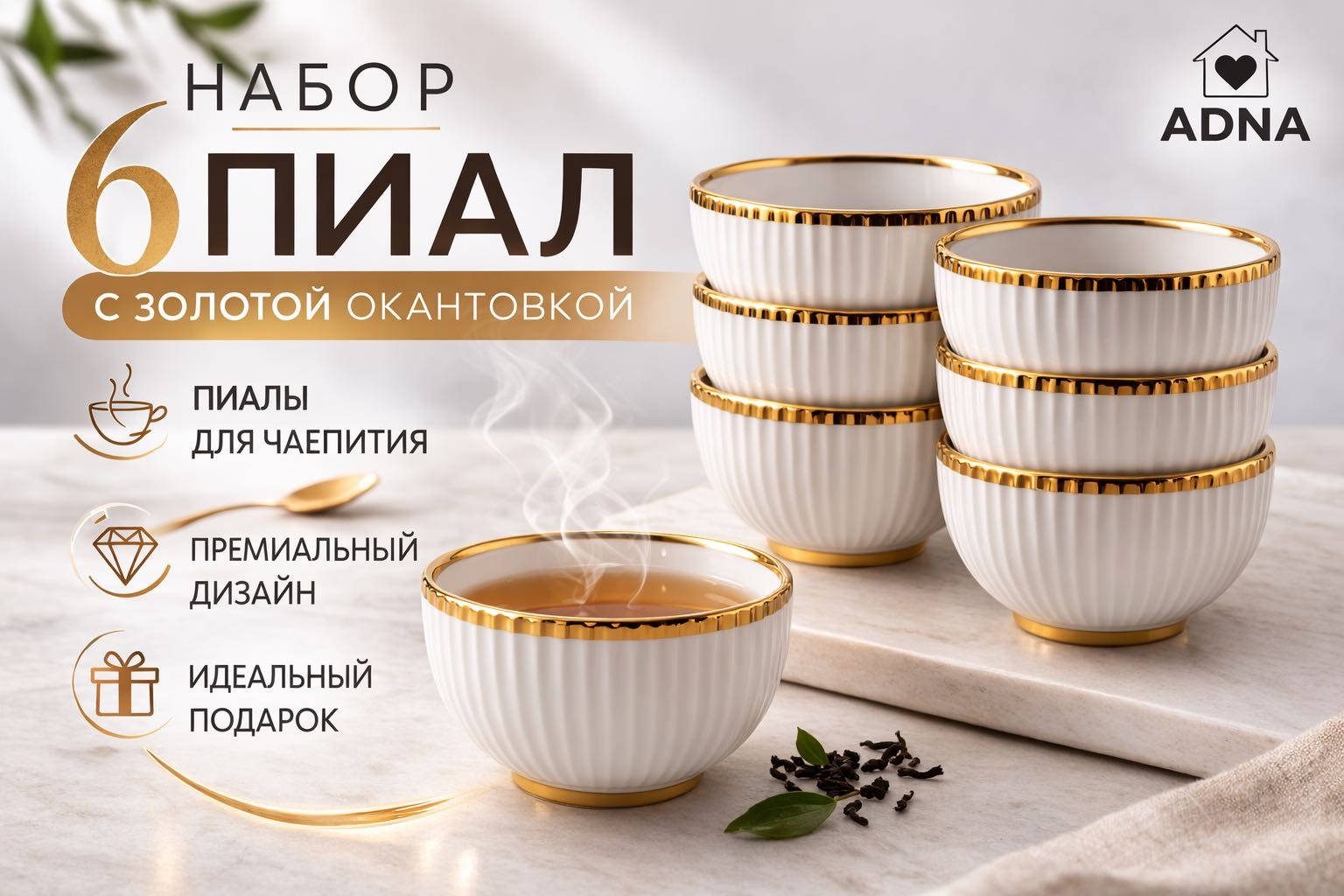 Набор пиал Adna 6 шт, 200 мл, керамика