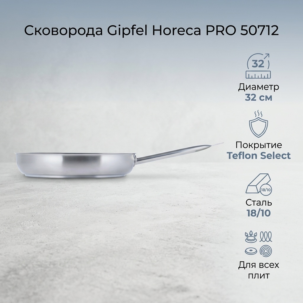 Сковорода GiPFEL Сковорода из нержавеющей стали Gipfel Horeca Pro 50712 32 см 32 см с антипригарным покрытием, нержавеющая сталь