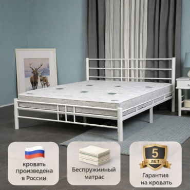Кровать Dreamo Chris Bruno двуспальная, 180x200 см (с матрасом, без подъёмного механизма) белый
