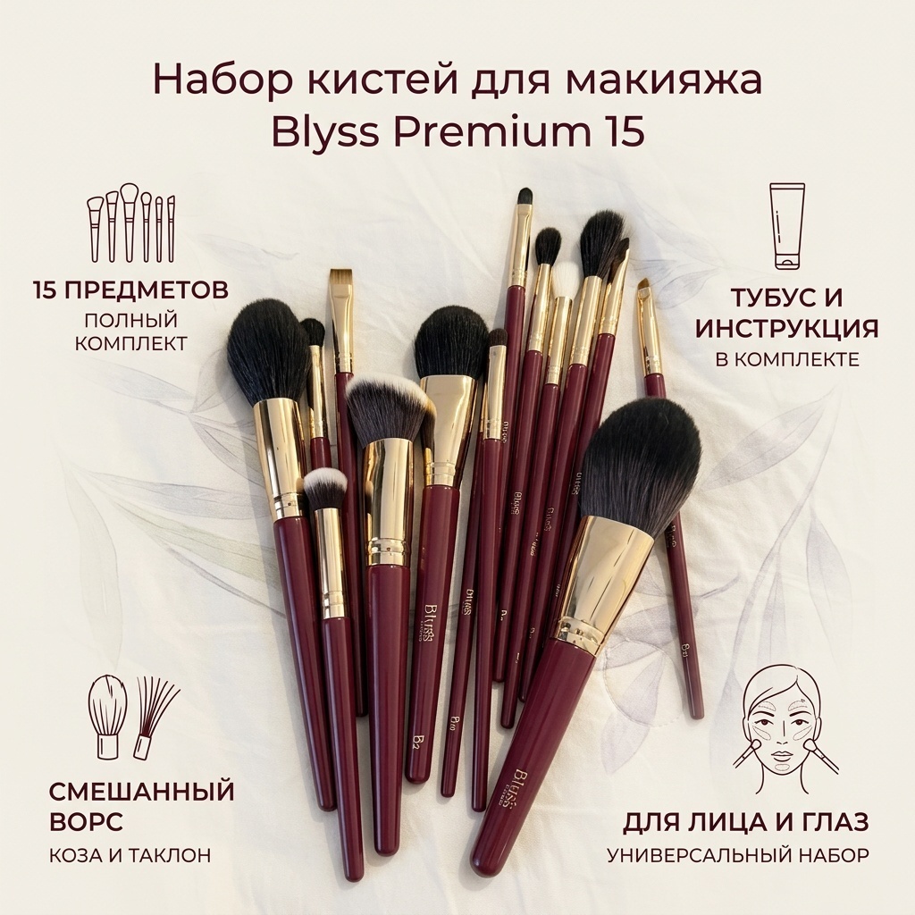 Blyss Премиальный набор кистей для макияжа 15